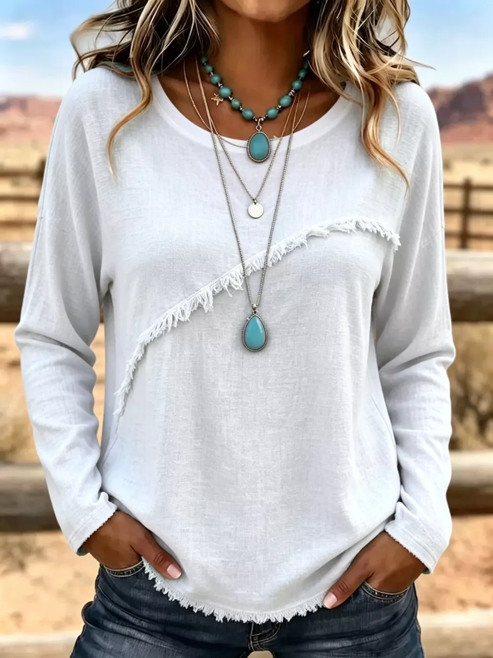 Full Size Fringe Detail Long Sleeve T-Shirt Plus Size, image 10