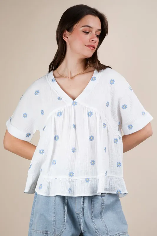 Flower Embroidered Woven Blouse, image 4
