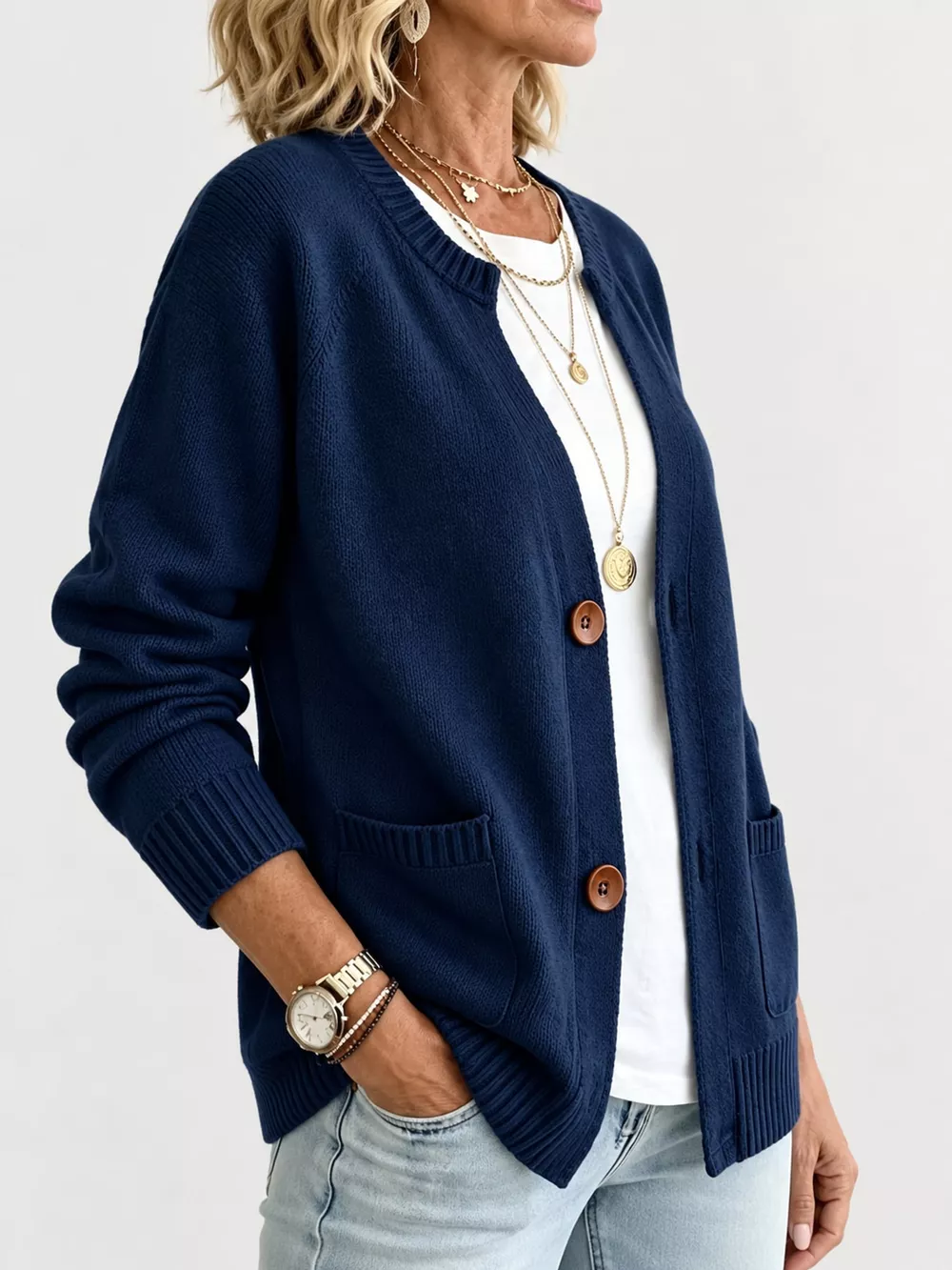 Full Size Button-Down Knit Cardigan Plus Size, image 7