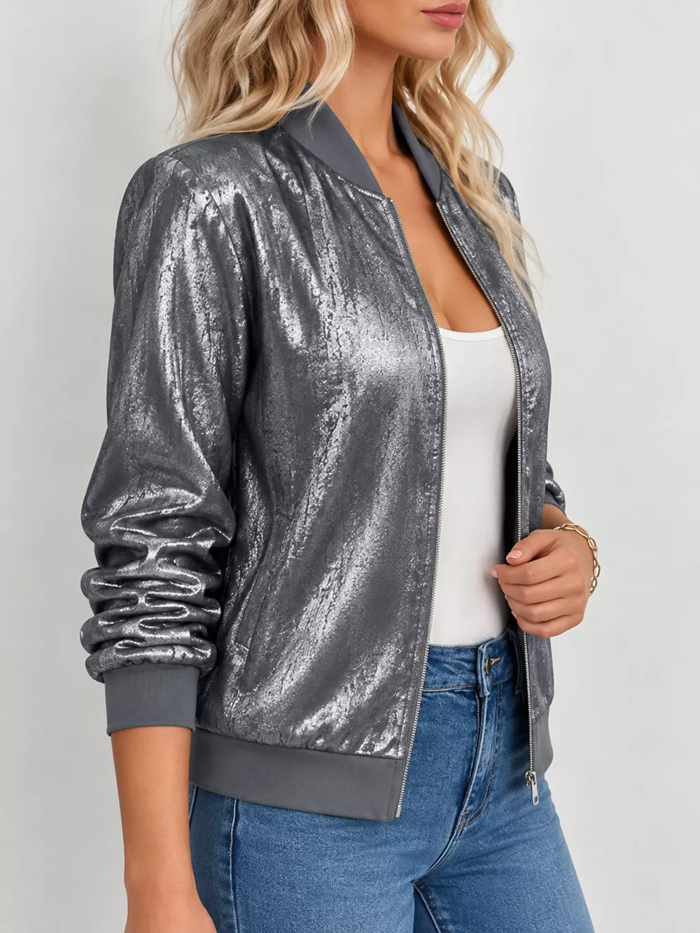 Full Size Zip Up Long Sleeve Jacket Plus Size, image 19