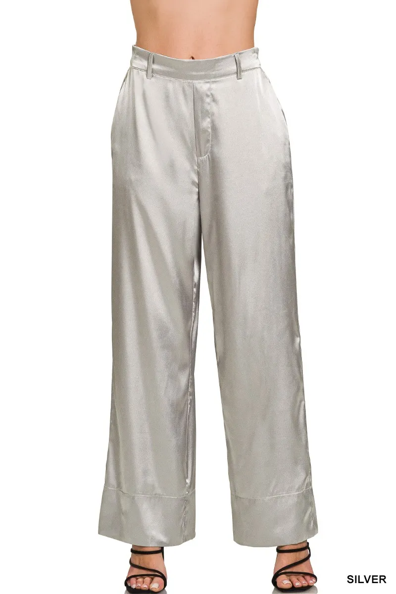 Wide-Leg Satin Pants, image 2