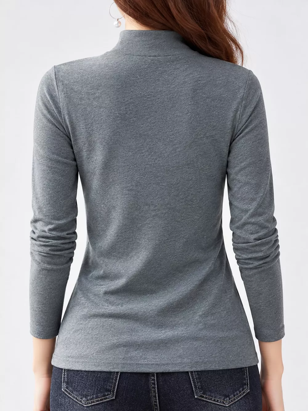 Full Size Slim-Fit Mock Neck Long Sleeve Basic T-Shirt Plus Size, image 8
