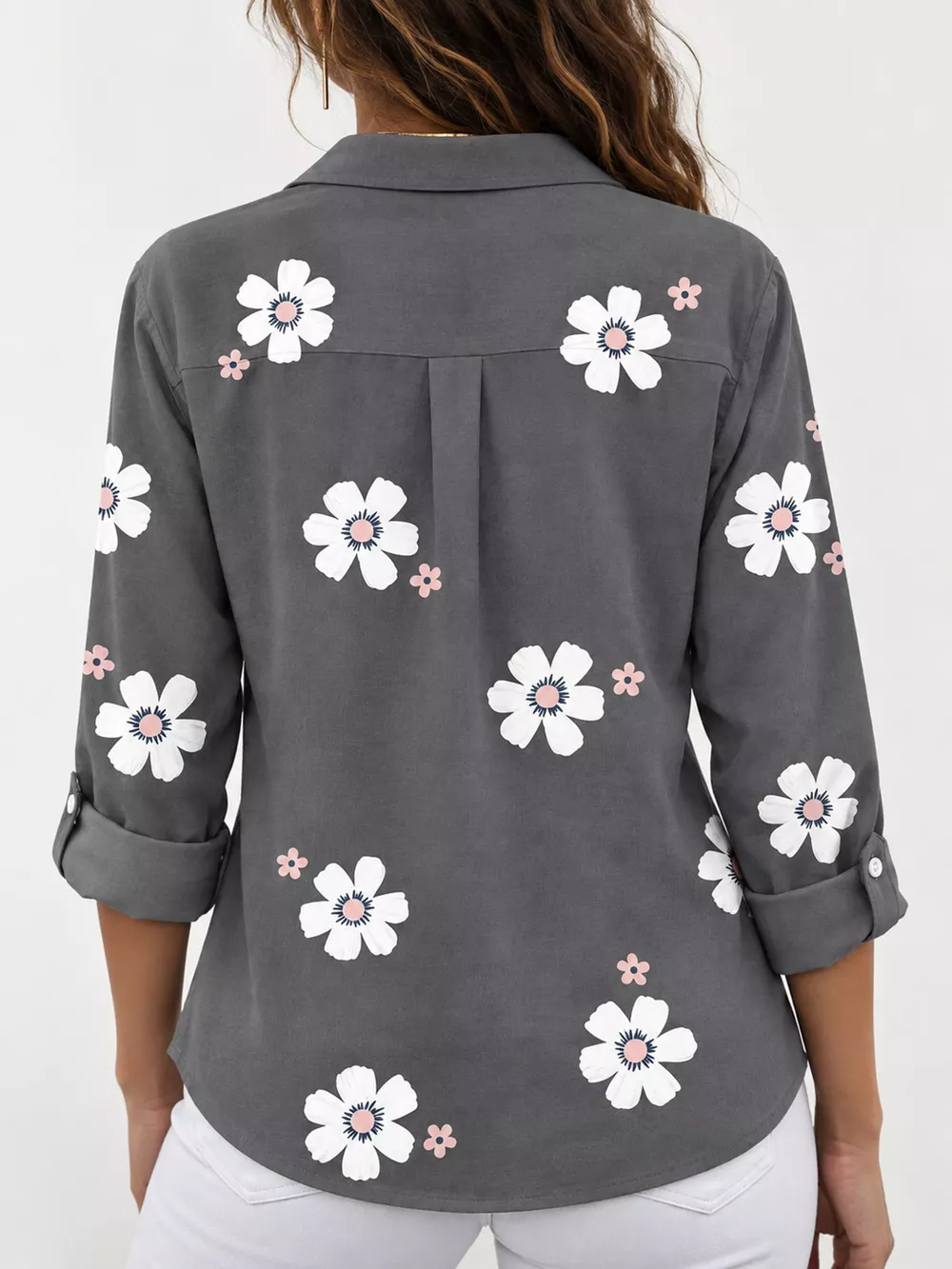 Full Size Floral Print Button-Down Casual Shirt Plus Size, image 3
