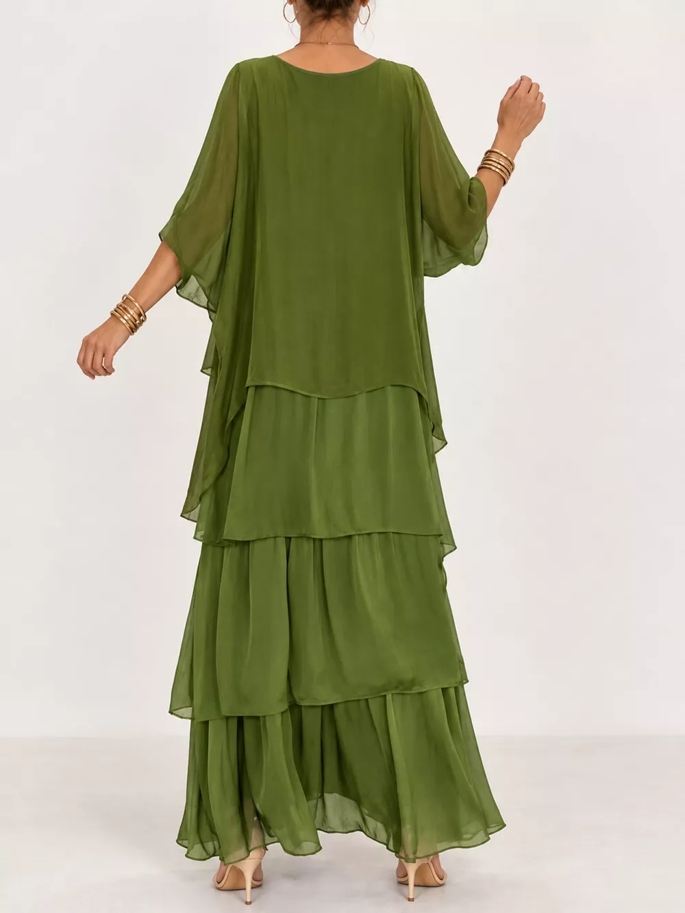 Full Size Layered Batwing Sleeve Maxi Dress Plus Size, image 44
