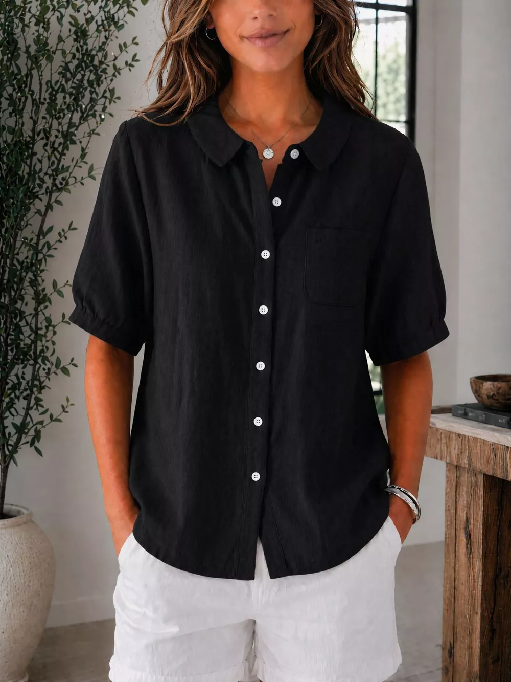 Full Size Button Up Short Sleeve Shirt Plus Size, image 5