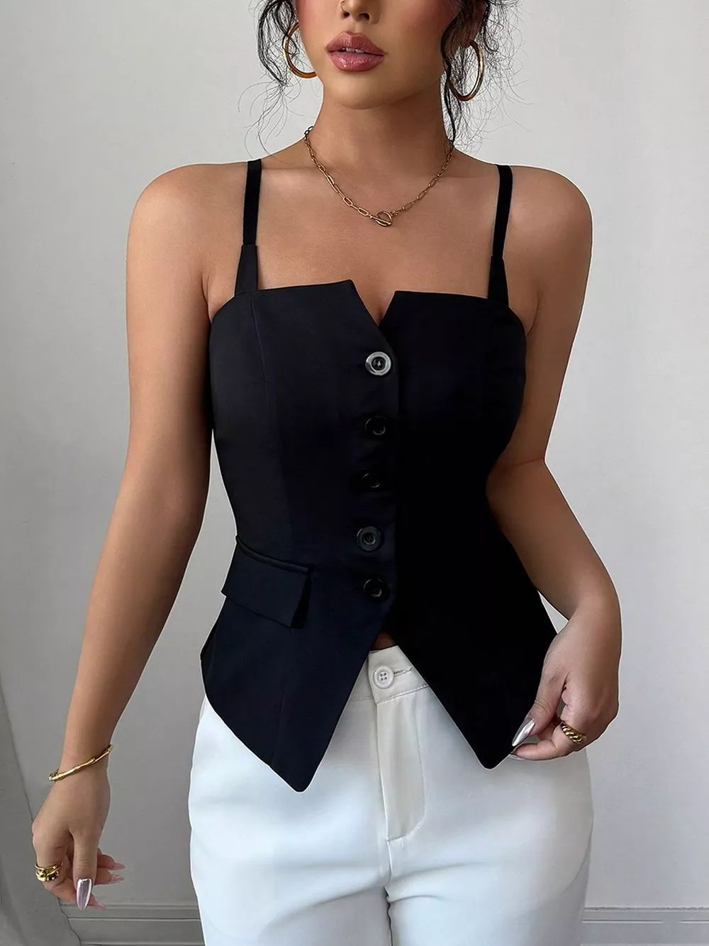 Button-Front Fitted Cami, image 2
