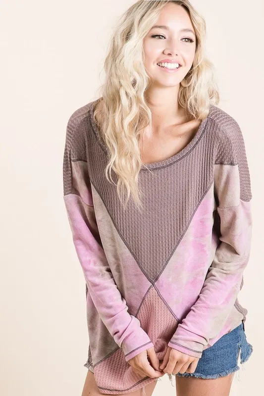 Thermal Waffle Color Block Top with Tie Dye, image 4