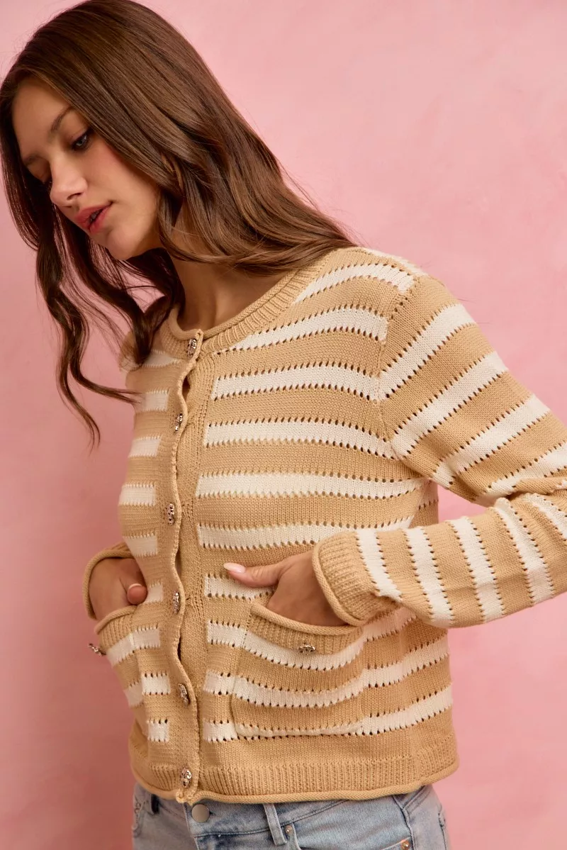 Stripe Long Sleeves Button Sweater Cardigan, image 20