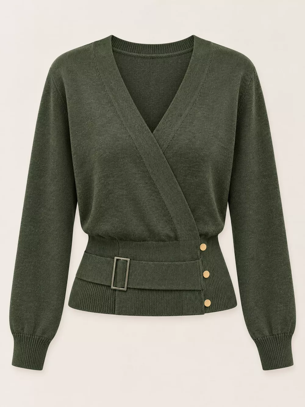 Surplice Elastic Waist Long Sleeve Knit Top, image 33