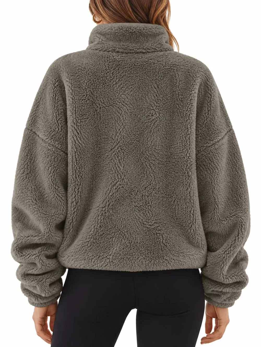Full Size Sherpa Quarter-Zip Turtleneck Sweatshirt Plus Size, image 13