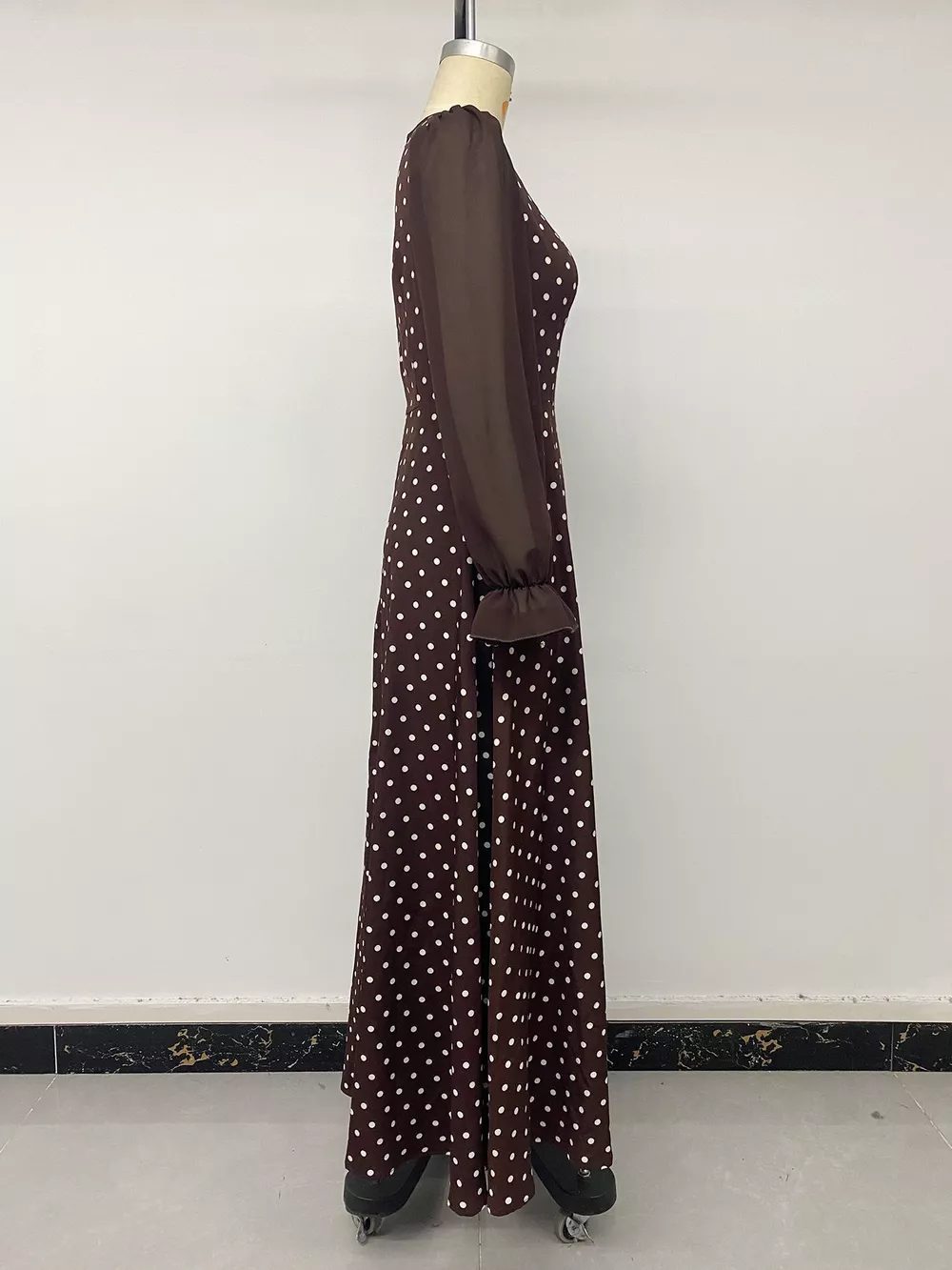 Polka Dot Square Neck Long Sleeve Maxi Dress, image 8