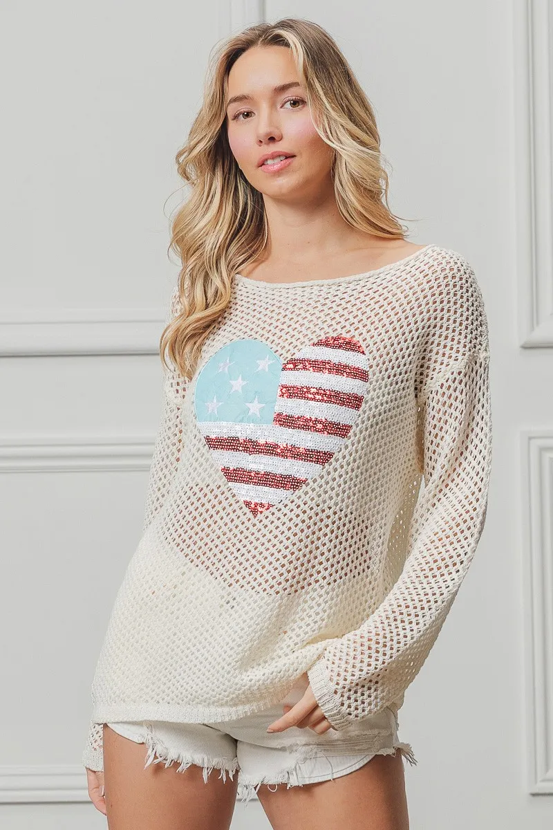 Sequin American Flag Heart Knit Up, image 6