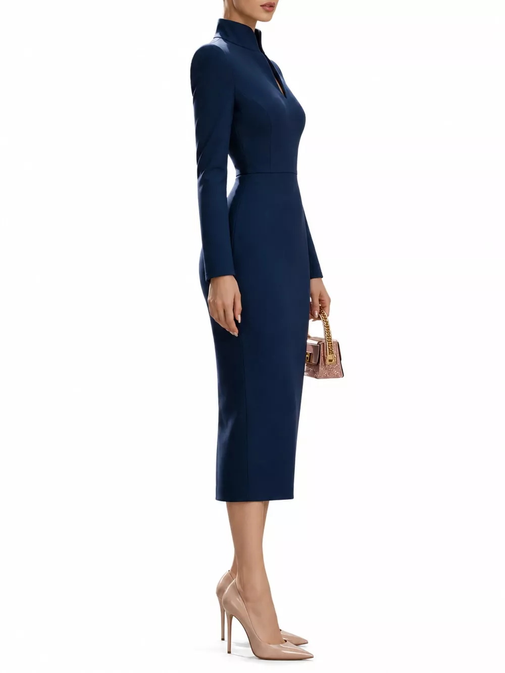 Full Size Stand-Collar Long-Sleeve Midi Dress Plus Size, image 23
