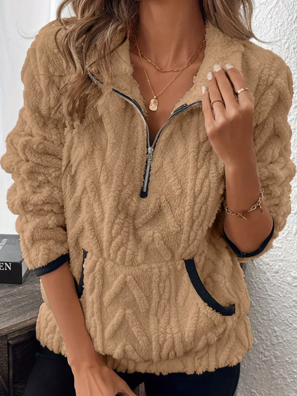 Full Size Quarter-Zip Sherpa Sweatshirt Plus Size, image 25