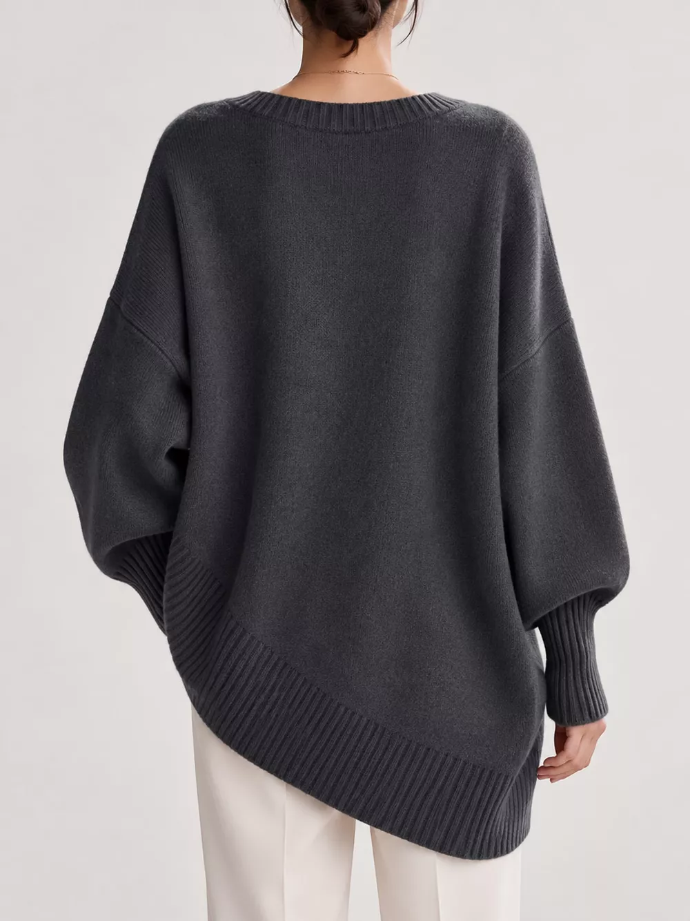 Full Size V-Neck Oversized Batwing Sleeve Sweater Plus Size, image 27