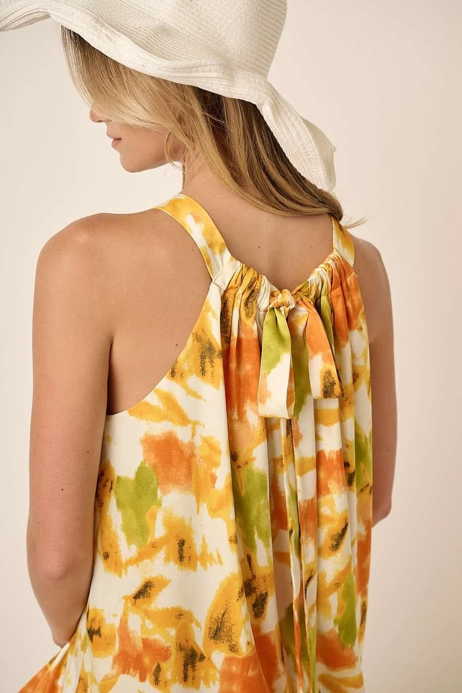 Watercolor Print Halter Neck Satin Maxi Dress, image 6