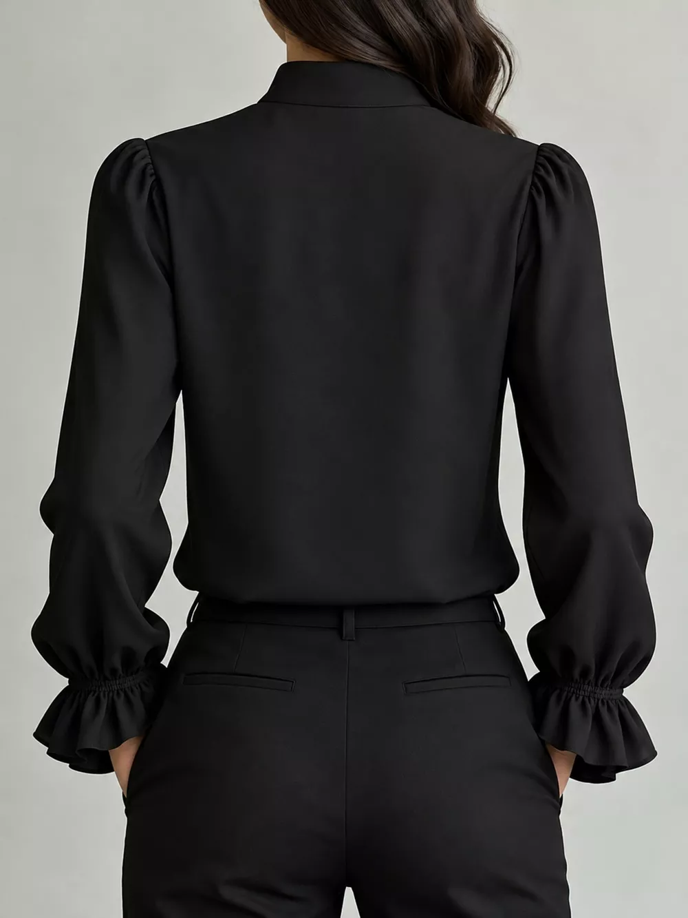 Ruffled Stand-Collar Blouse with Long Lantern Sleeves, image 13
