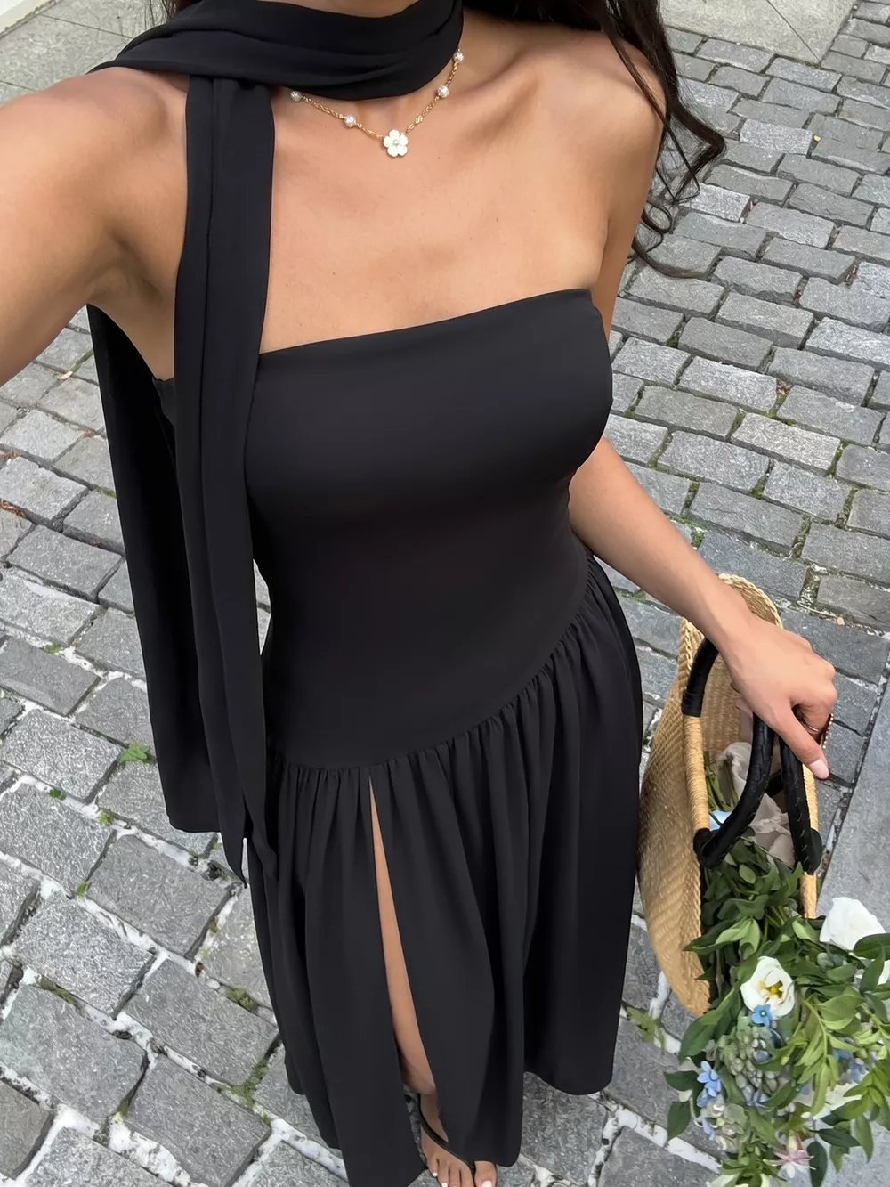 Slit Tube Maxi Dress with Scarf, image 2