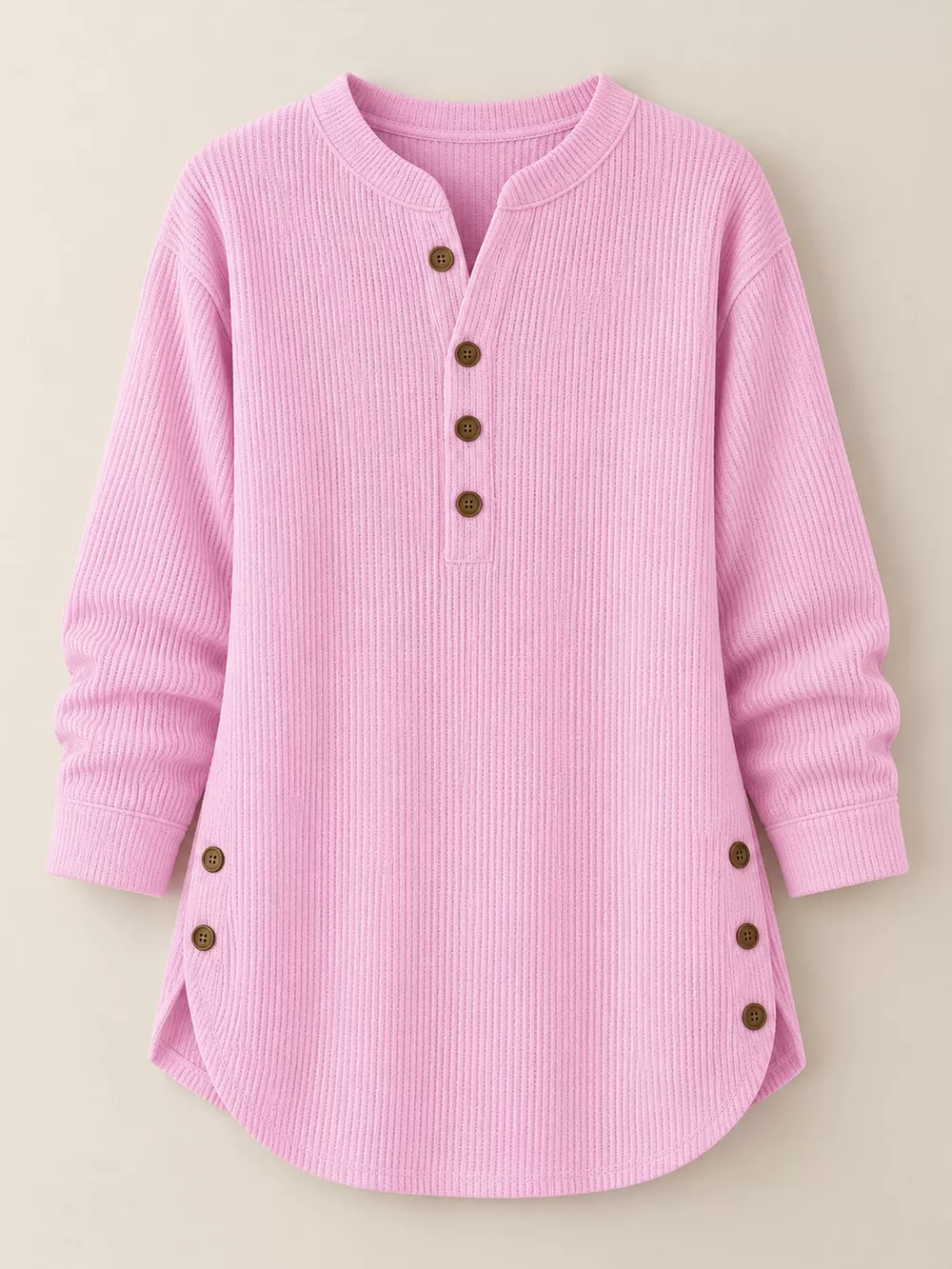 Full Size Button Detail Long Sleeve Top Plus Size, image 36