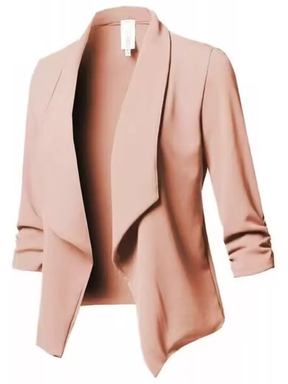 Full Size Open Front Drape Blazer with 3/4 Ruched Sleeves Plus Size, image 40
