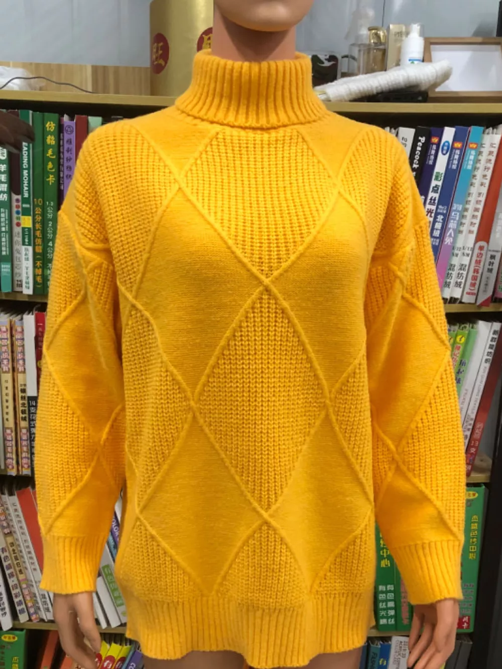 Full Size Diamond Pattern Turtleneck Sweater Plus Size, image 36