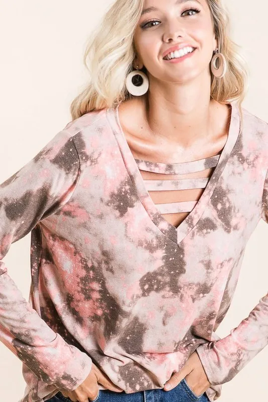 Tie Dye French Terry V-neck Top, image 6