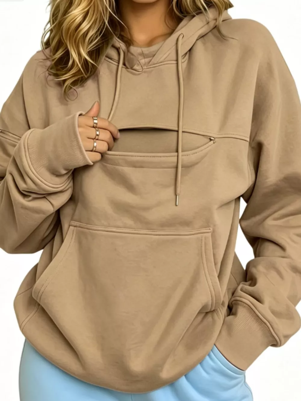 Full Size Cat Pouch Drawstring Hoodie Plus Size, image 34