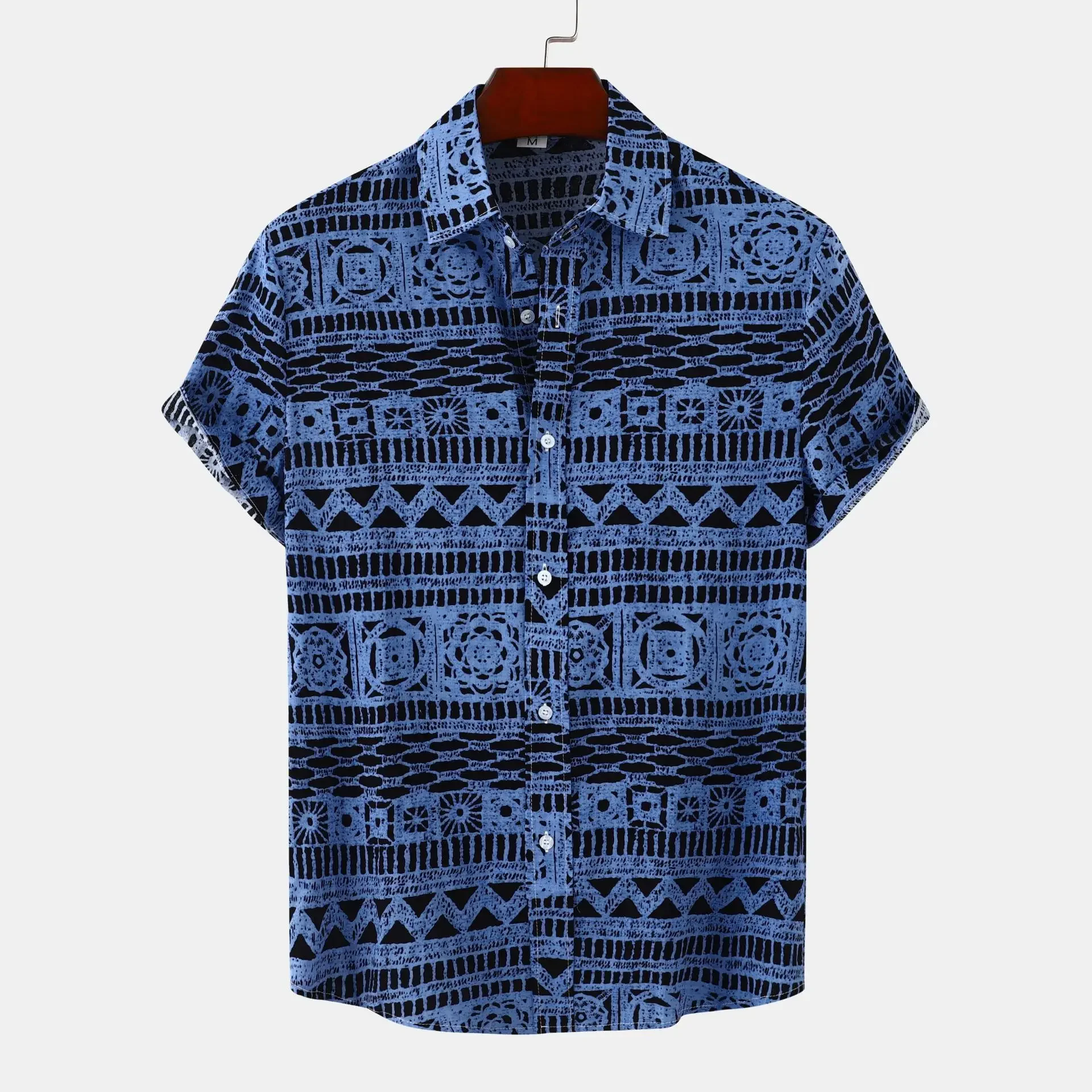 Men's Plus Size Printed Button Up Short Sleeve Shirt