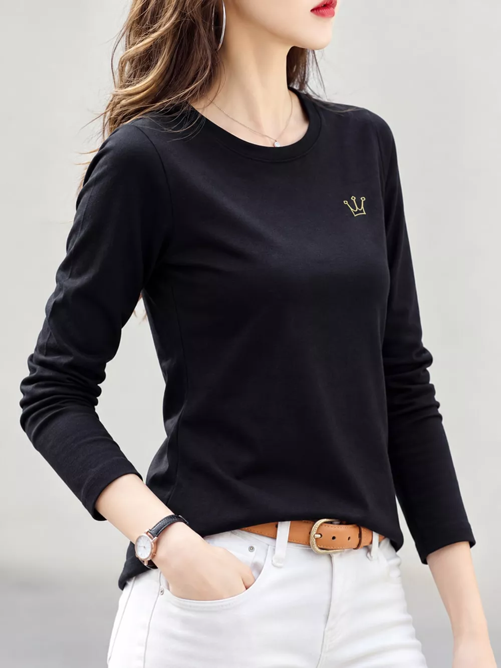 Full Size Crown Long Sleeve T-Shirt Plus Size, image 7