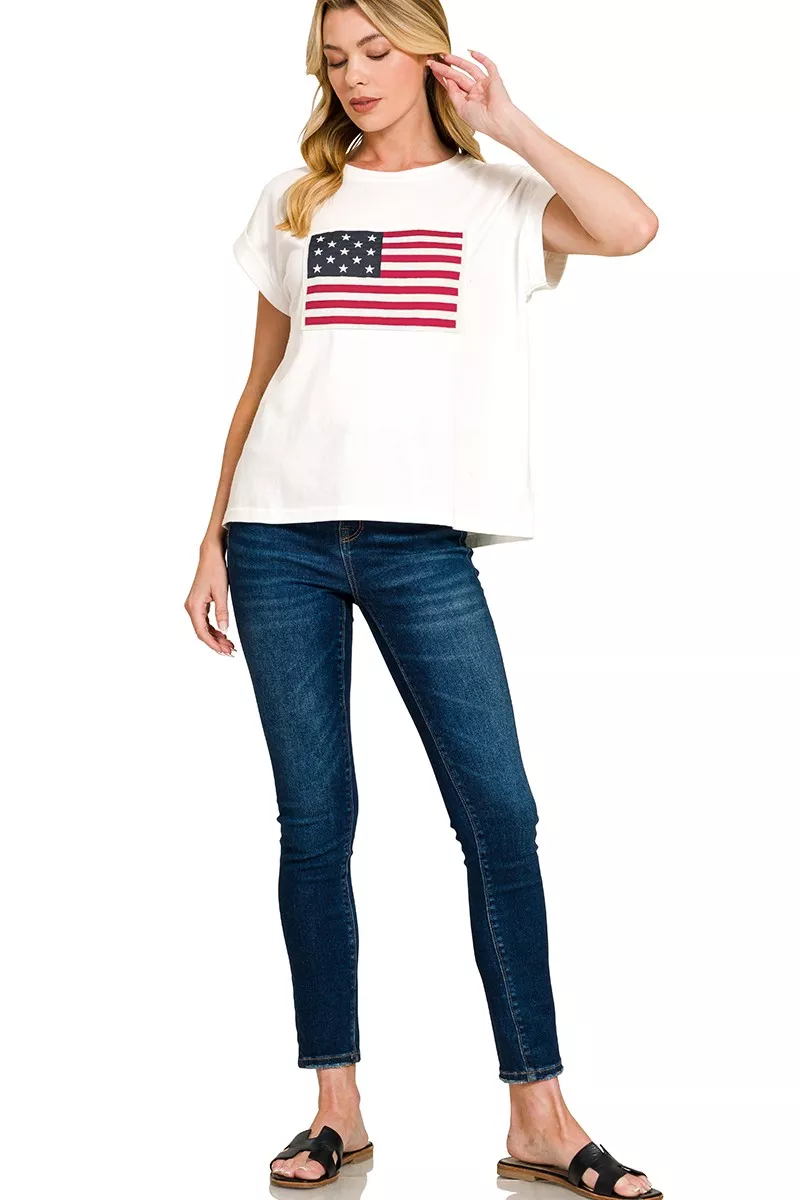 Full Size US Flag Round Neck Short Sleeve T-Shirt Plus Size, image 3