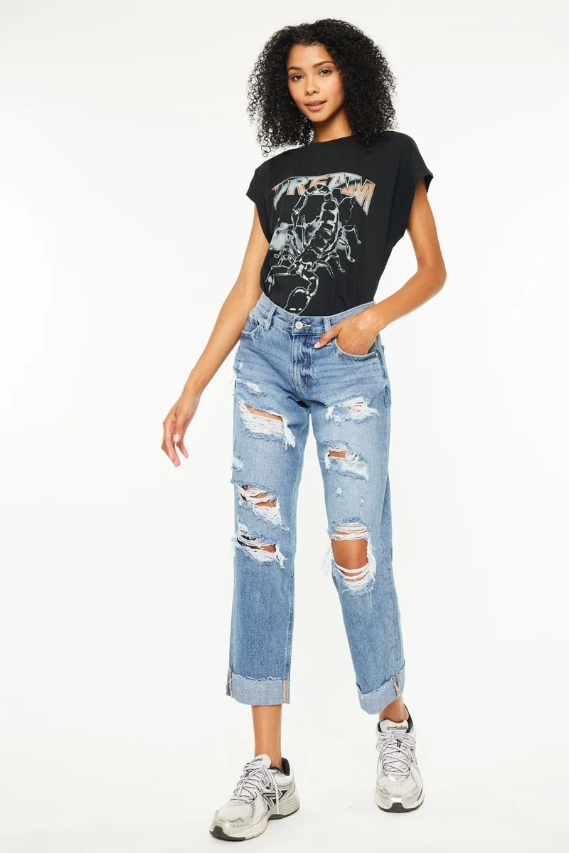 Mid Rise Distressed Boyfriend Fit Jeans, image 3