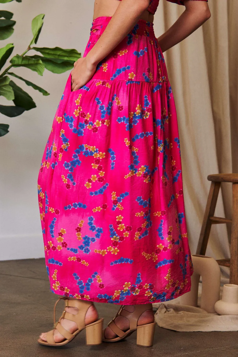 Printed Smocking Waistband Ruffled Maxi Skirt, image 6