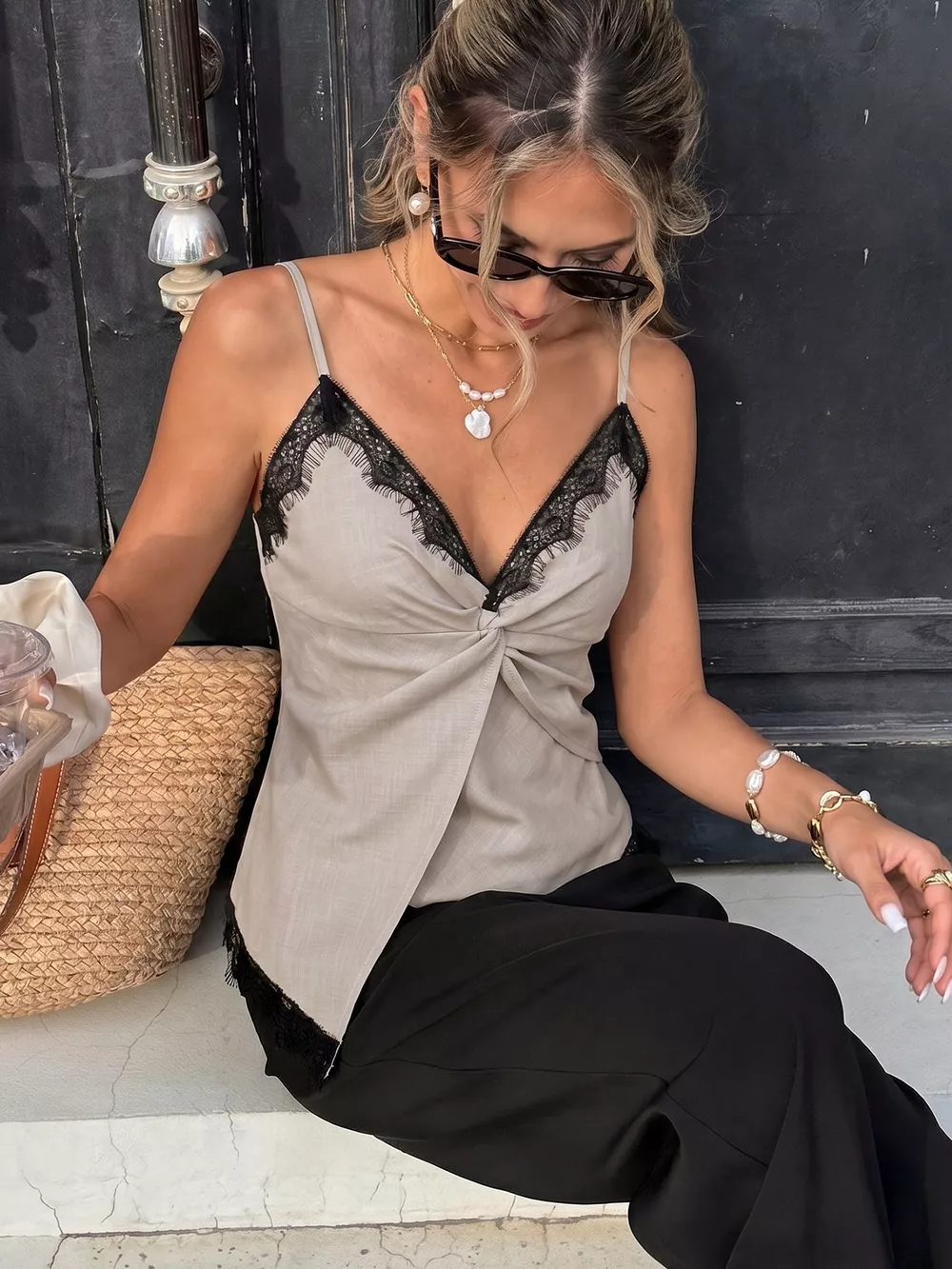 Lace Trim Twist Front Cami, image 5