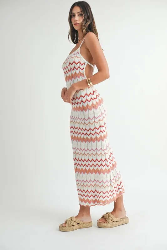 Lightweight Pointelle Chevron Knit Maxi Dress, image 5