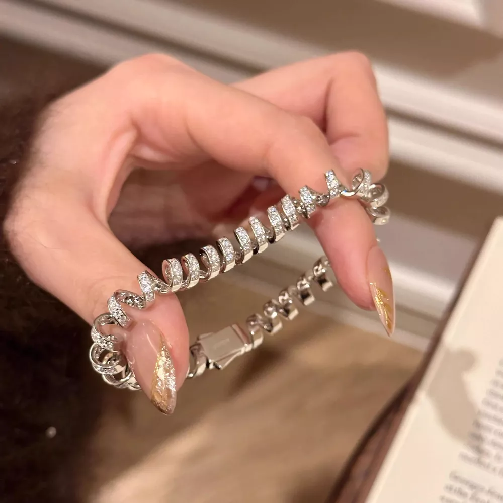 Alloy Zircon Silver-Plated Coil Bracelet, image 4