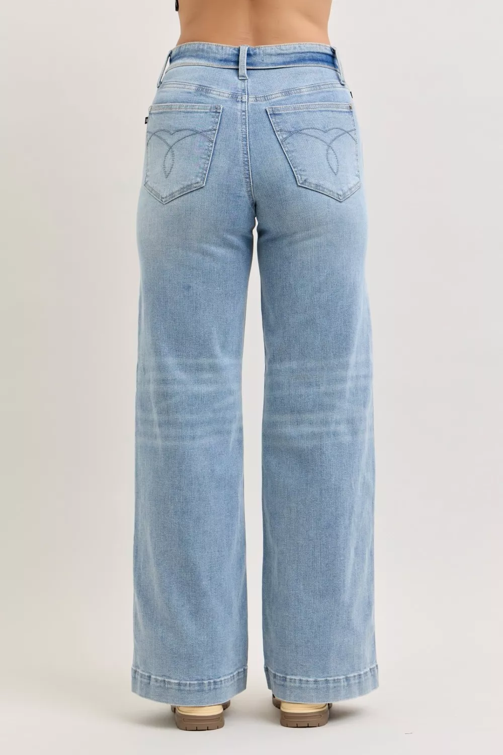 Mid Rise Retro Wide Leg Jeans with Fold-over Waistband, image 3