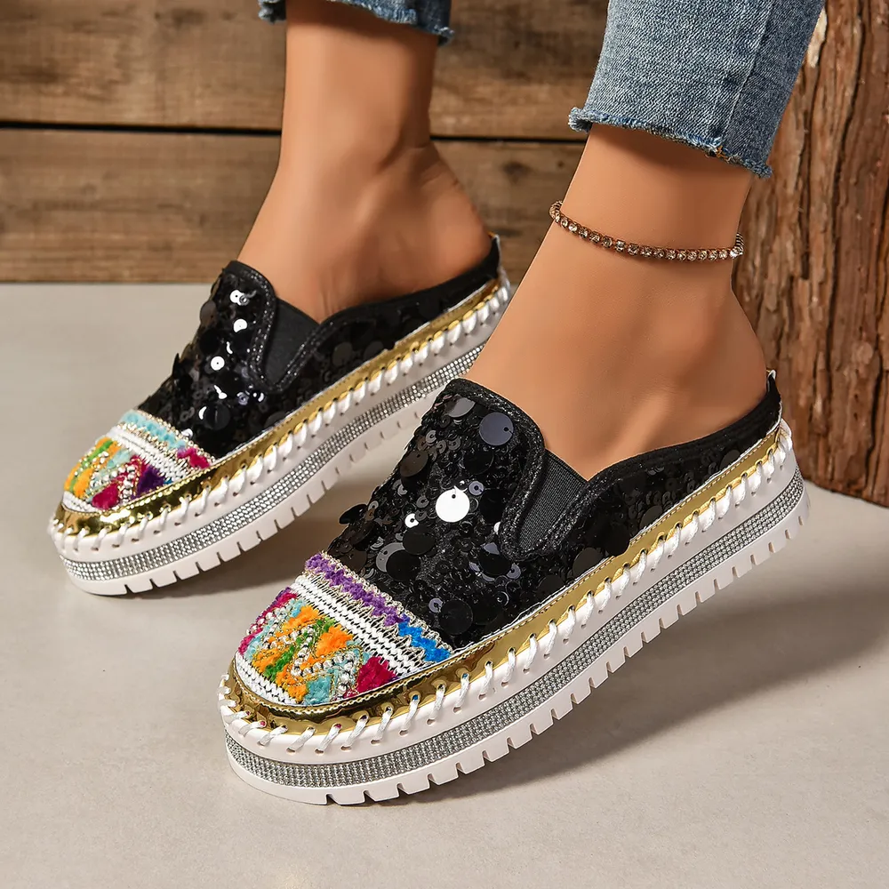 Sequin Round Toe Platform Loafers, image 11