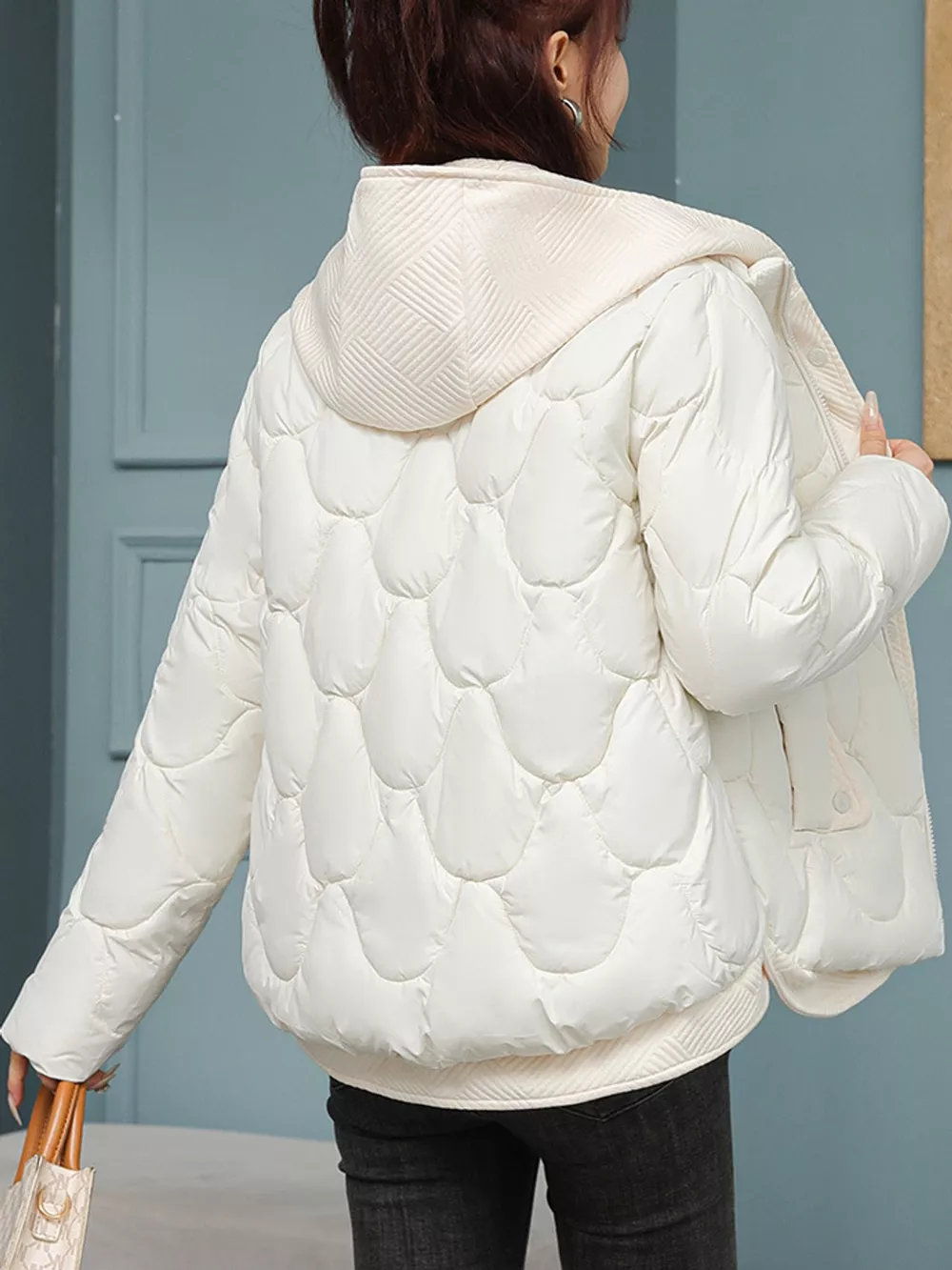 Plus Size Quilted Hooded Puffer Jacket with Snap-Button Closure, image 2