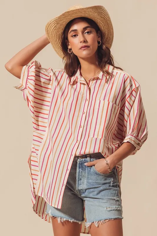Multicolored Stripe Button Down Shirt, image 8