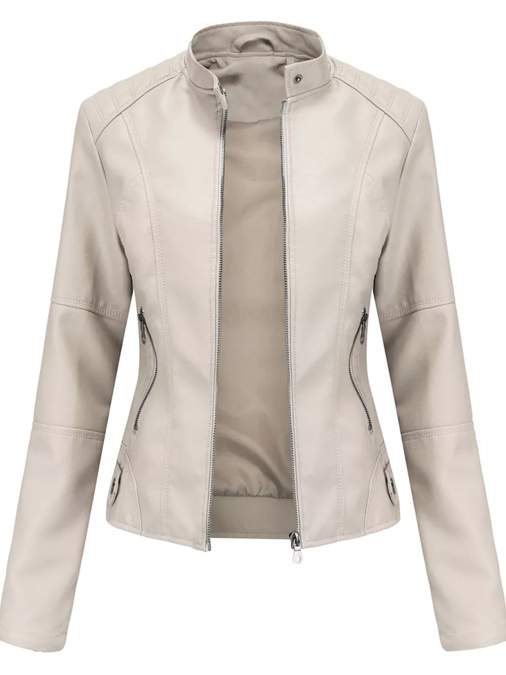Full Size Slim Fit Faux Leather Moto Jacket Plus Size, image 34