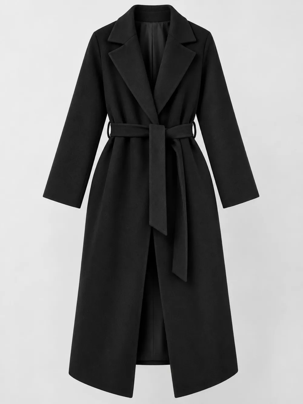 Lapel Collar Long Sleeve Belted Coat, image 7