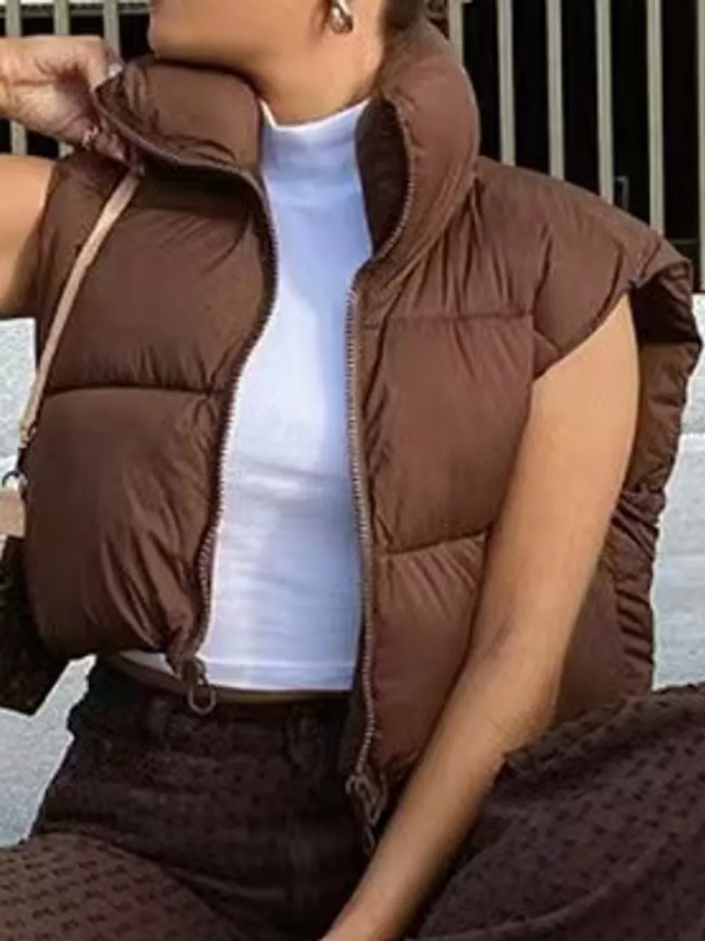 Zip-Up Puffer Vest Coat, image 5