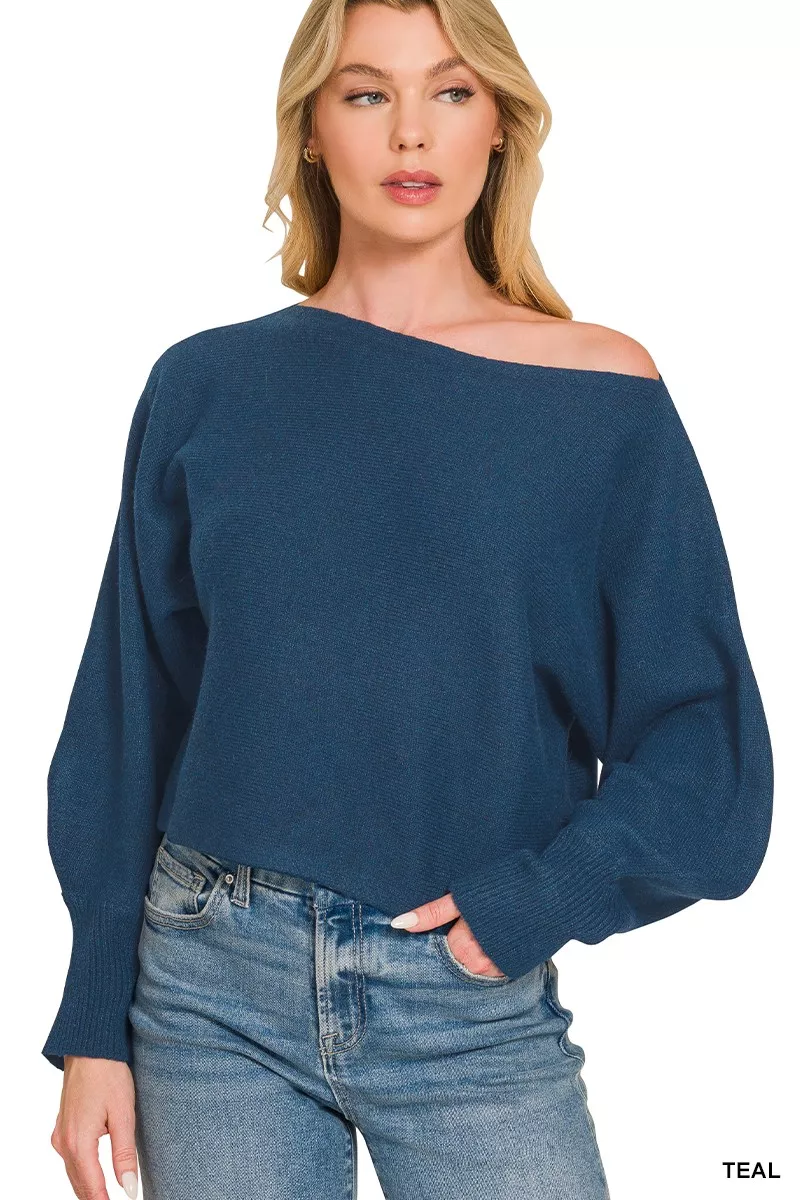 Zenana Boat Neck Balloon Sleeve Sweater, image 3