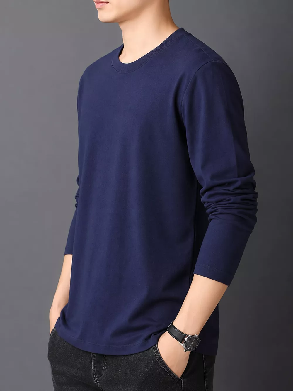 Men's Plus Size Round Neck Long Sleeve T-Shirt, image 23