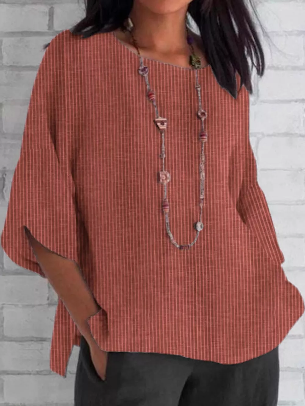 Full Size Casual Striped Loose-Fit Blouse Plus Size, image 10