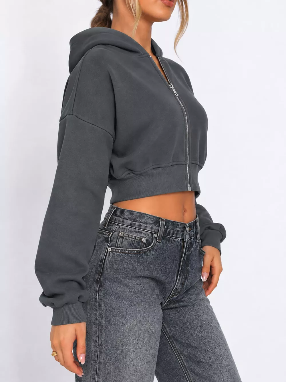Zip-Up Cropped Hoodie, image 12