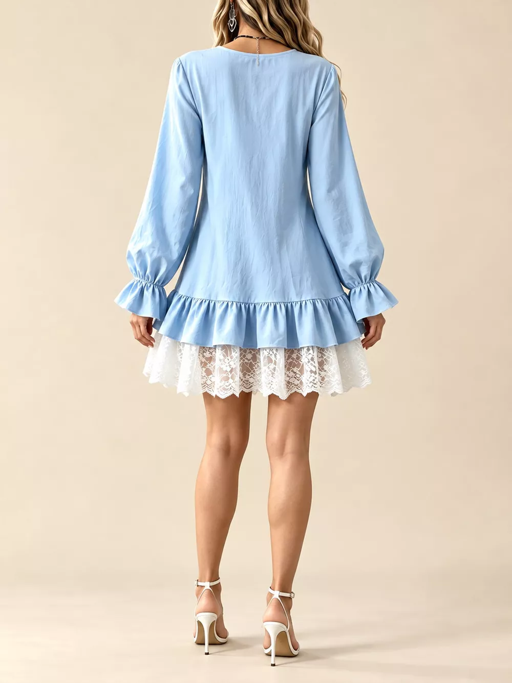 Lace Hem V-Neck Flounce Sleeve Dress, image 28