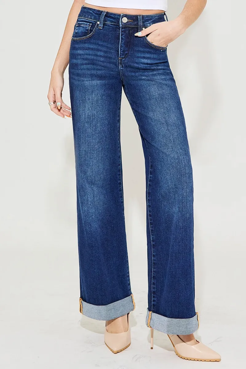 Full Size Tummy Control High Rise Wide Leg Cuffed Jeans Plus Size, image 4