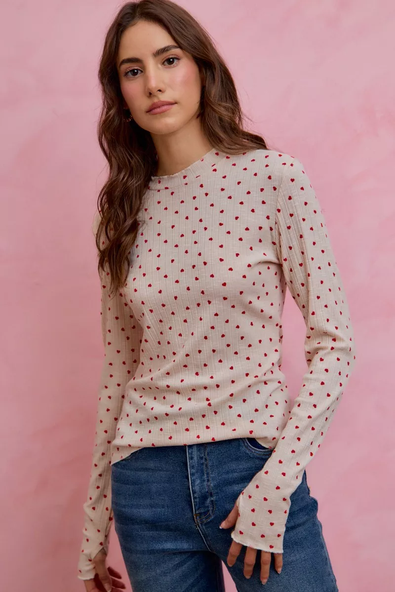 Ditsy Heart All Over Slub Rib Knit Valentine Top, image 6