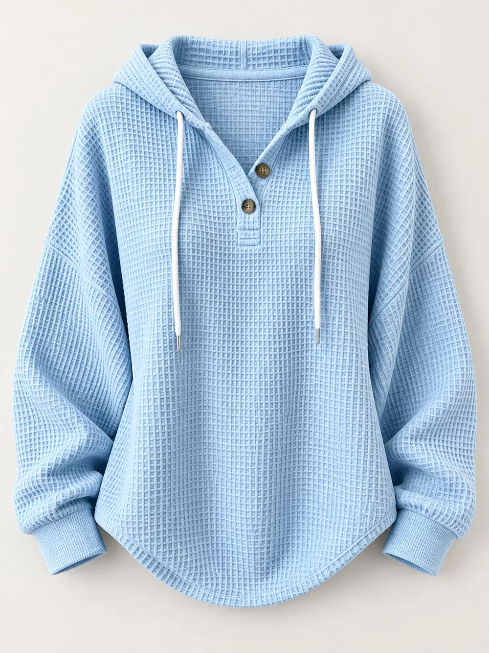 Full Size Waffle Knit Button Detail Hoodie Plus Size, image 8